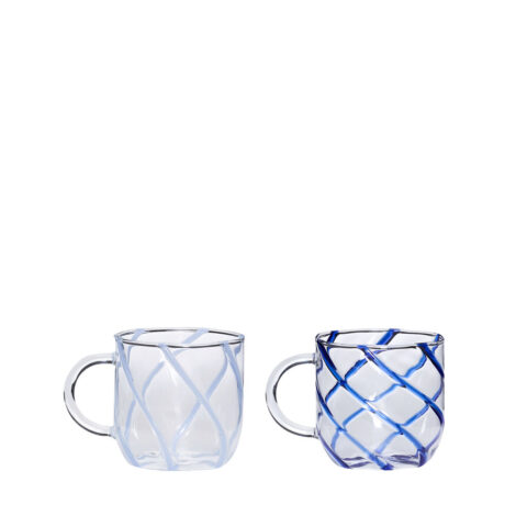 Kiosk Glass Mugs Swirl Blue (set of 2)