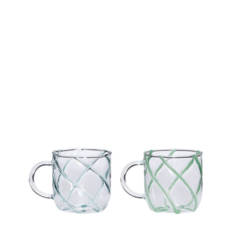 Kiosk Glass Mugs Swirl Green (set of 2)