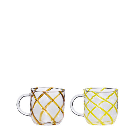 Kiosk Glass Mugs Swirl Yellow (set of 2)